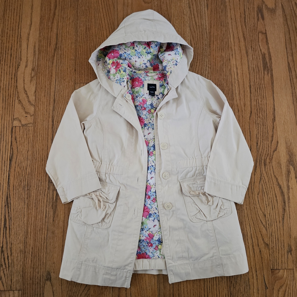 GAP Toddler Girls Beige Hooded Jacket with Floral Detachable Vest Size 5T